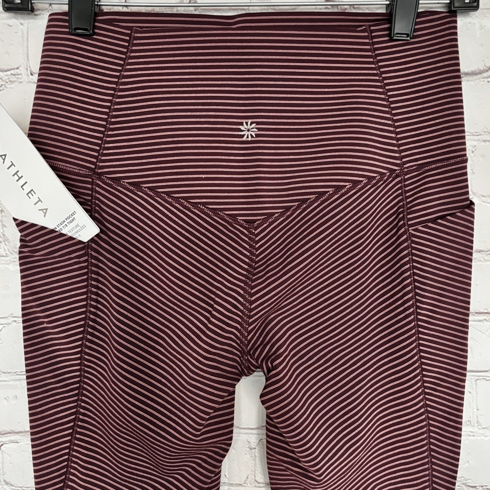 ATHLETA Salutation Stash Pocket II Textured 7/8 Striped Burgundy Legging--NWT--S - Picture 6 of 16
